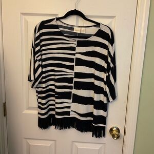 Chicos Striped Navy and Winter White Top